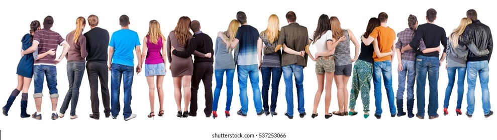 Back View Group Of Couple. Rear View People Pair Collection.  Backside View Of Person.  Isolated Over White Background.