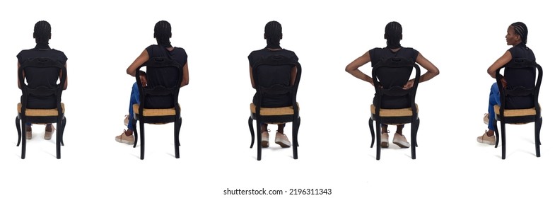 Back View Of A Group Same Woman On White Background