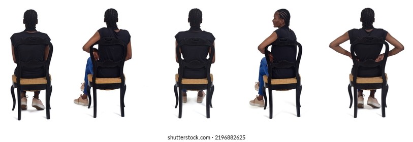 Back View Of A Group Same Woman On White Background