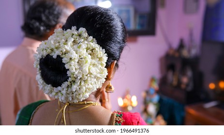 Back view of indian woman with beautiful hair kerala