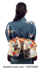 Back View Of Kimono Woman Isolated Over White Background