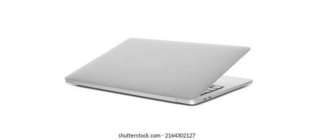 Back view of laptop half closed. Computer notebook isolated on white background - Shutterstock ID 2164302127