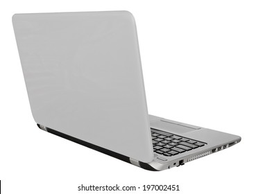 Back View Of Laptop With With Open Display Isolated On White Background