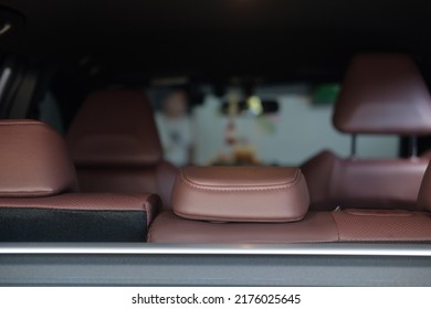 Back View Of Leather Red Car Seat. Close Up