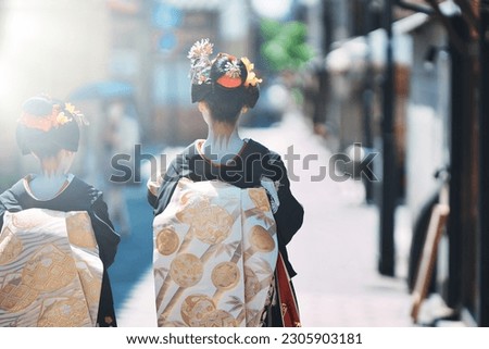 Back view of Maiko walking in the city