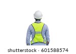 Back view of Male construction worker isolated on white background