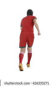 Back View Of Male Soccer Player Isolated Over White Background