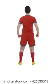 Back View Of Male Soccer Player Isolated Over White Background