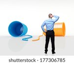 back view of man and 3d can phone background