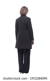 Back View Of A Mature Woman In A Black Suit