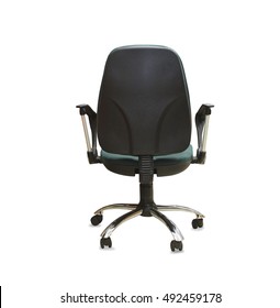 Back View Of Modern Office Chair From Gray Cloth. Isolated