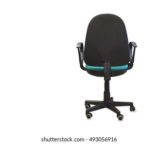 Back View Of Modern Office Chair From Green Cloth. Isolated