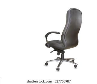 Back View Of Modern Office Chair From Black Leather. Isolated