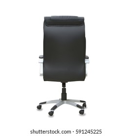 Back View Of Modern Office Chair From Black Leather. Isolated