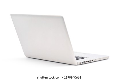 Back view of Modern slim design laptop, Aluminum material, isolated on white background with clipping path