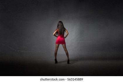 back view for a nice model, dark background