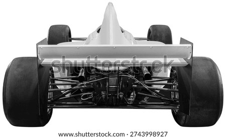 Back view open wheel car or formula one isolated on white background with clipping path