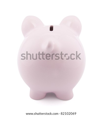 Back view of pink piggy bank with clipping path