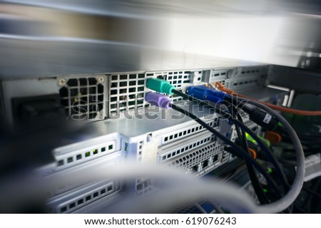 back view PS connectors in server room