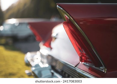 Back view of a red old american vintage car