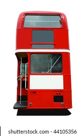 Back View Of A Red Old Style London Bus