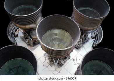 Back view of rocket ship thrusters isolated on black