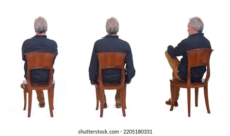 Back View Of Same Man Sitting On Chair On White Background