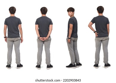 Back View Of Same Teen In Sportswear Turned And Looking At Camera On White Background