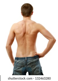 Back View Of Sexy Muscular Man, Isolated On White Background