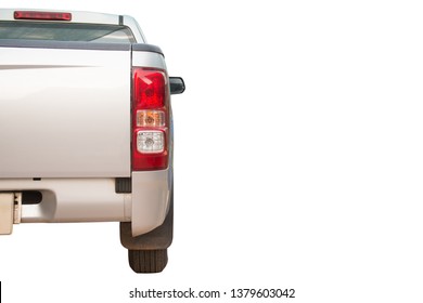 Back View Silver Pick Up Truck Isolated On White Background With Clipping Path