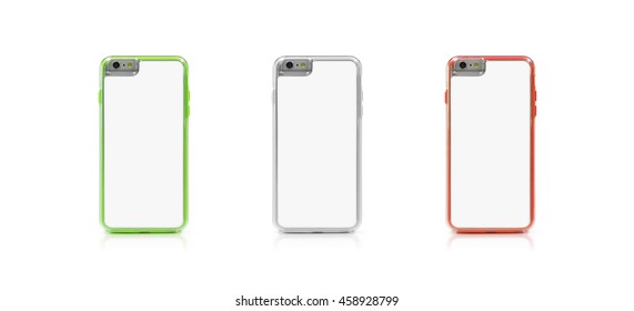 Back View Smartphone Case On White Background With Clipping Path. Blank Mobile Mockup For Design.