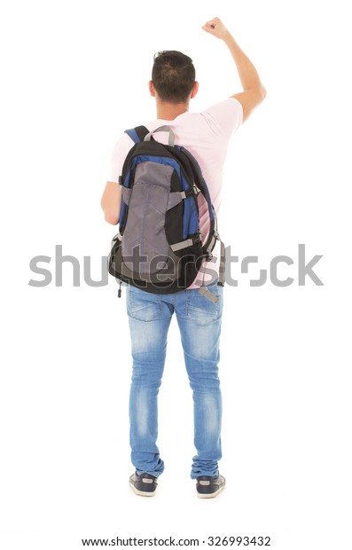 wearing a backpack