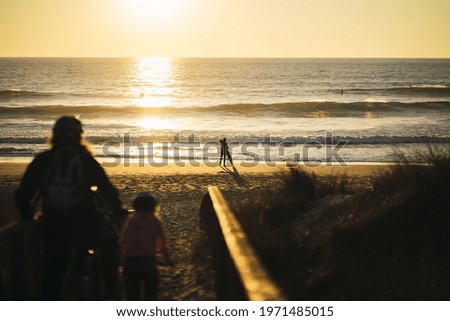 Similar – Image, Stock Photo Sandy beach with surfer