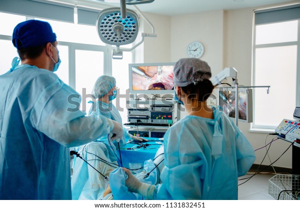 Back View Surgeons Team Looks Monitors Stock Photo (Edit Now) 1131832451