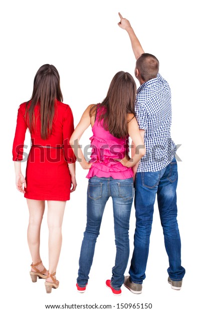 Back View Three Friends Pointing Man Stock Photo (Edit Now) 150965150