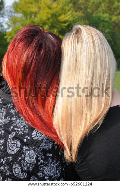 Back View Two Woman Long Bright Stock Photo Edit Now 652601224