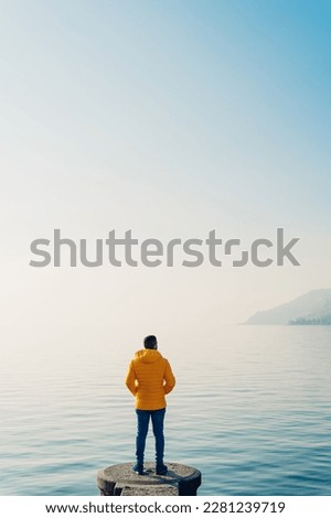 Similar – Image, Stock Photo Unrecognizable lone explorer under the Milky Way in Sotres, Asturias, Spain