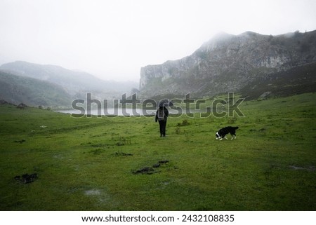Similar – Image, Stock Photo Unrecognizable person exploring Picos de Europa at sunrise