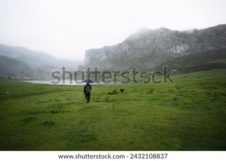 Similar – Image, Stock Photo Unrecognizable person exploring Picos de Europa at sunrise