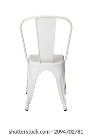 Back View Of White Metal Chair Isolated On White With Clipping Path