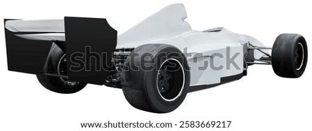Back view white open wheel race car isolated on white background with clipping path
