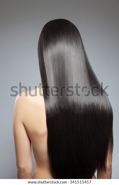 Back View Woman Long Straight Hair Stockfoto Jetzt
