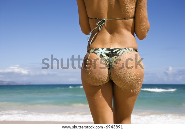 Back View Of Woman In Thong Bikini On Maui Hawaii Beach Stock Image My Xxx Hot Girl