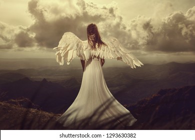 Back view of woman with wings. angel