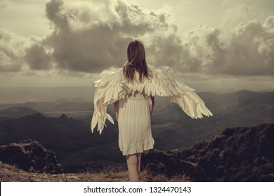 Back View Woman Wings Looking On Stock Photo 1324470143 | Shutterstock