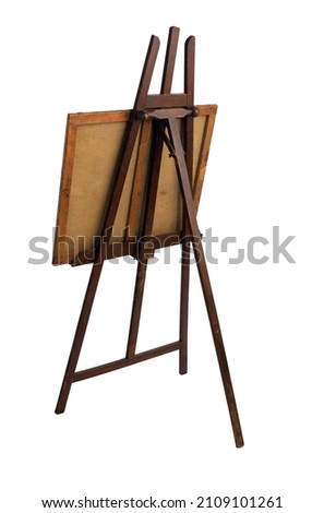 back view wooden easel full size for artist cut out on white background
