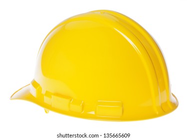 45Ã?Â° Back View Of A Yellow Hard Hat, Isolated On White Background.