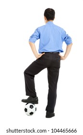 Back View Of Young Business Man With Soccer Ball