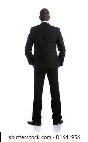 Back View Of Young Business Man. Isolated On White Background