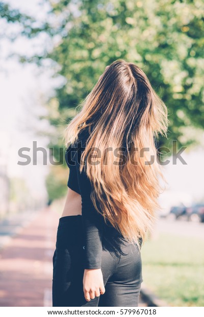 Back View Young Long Blonde Hair Stock Photo Edit Now 579967018